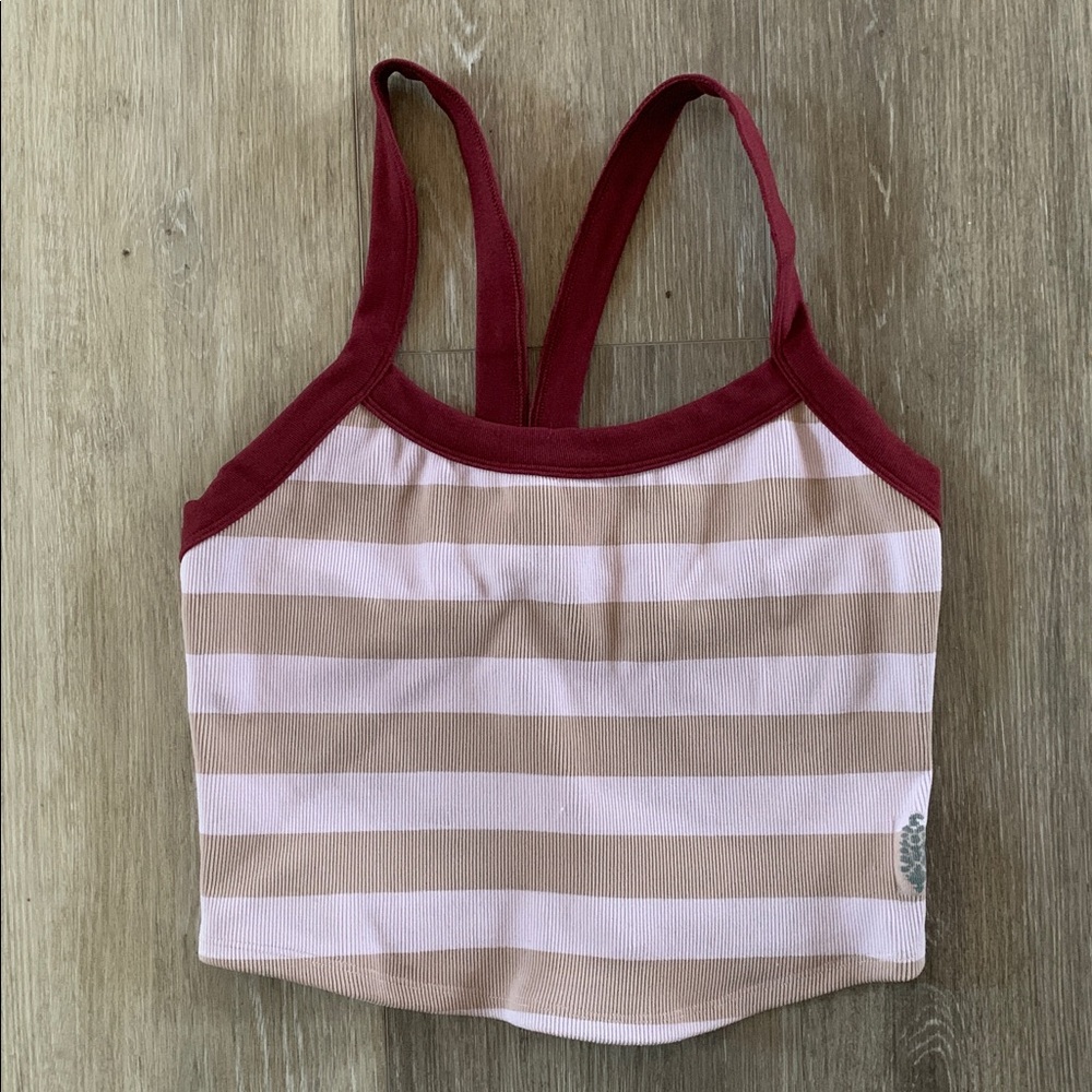 FP MOVEMENT All Clear Tank Cami NWT Striped Rose Quartz Burgundy Tan - Picture 6 of 8